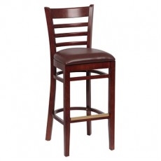 Royal Industries ROY 8002 W BRN Ladder Back Wood Bar Stool, Walnut, Brown Upholstered Seat, 17(W) x 16-1/2(D) x 43-3/8(H) inch, 1 each