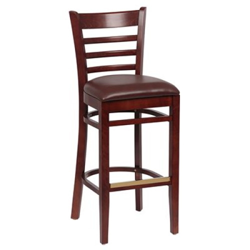 Royal Industries ROY 8002 W BRN Ladder Back Wood Bar Stool, Walnut, Brown Upholstered Seat, 17(W) x 16-1/2(D) x 43-3/8(H) inch, 1 each Royal Industries ROY 8002 W BRN Ladder Back Wood Bar Stool, Walnut, Brown Upholstered Seat, 17(W) x 16-1/2(D) x 43-3/8(H) inch, 1 each