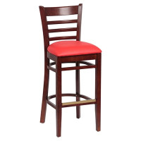 Royal Industries ROY 8002 W RED Ladder Back Wood Bar Stool, Walnut, Red Upholstered Seat, 17(W) x 16-1/2(D) x 43-3/8(H) inch, 1 each Royal Industries ROY 8002 W RED Ladder Back Wood Bar Stool, Walnut, Red Upholstered Seat, 17(W) x 16-1/2(D) x 43-3/8(H) inch, 1 each