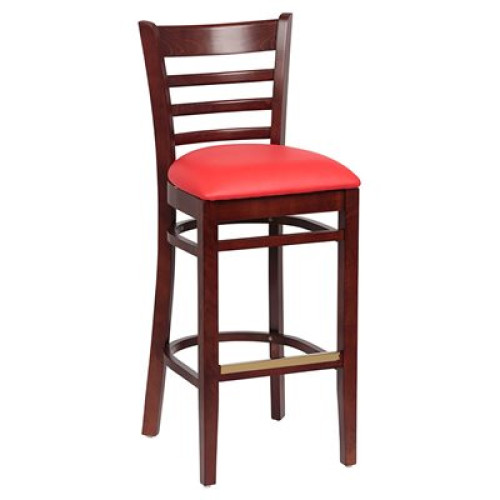 Royal Industries ROY 8002 W RED Ladder Back Wood Bar Stool, Walnut, Red Upholstered Seat, 17(W) x 16-1/2(D) x 43-3/8(H) inch, 1 each Royal Industries ROY 8002 W RED Ladder Back Wood Bar Stool, Walnut, Red Upholstered Seat, 17(W) x 16-1/2(D) x 43-3/8(H) inch, 1 each