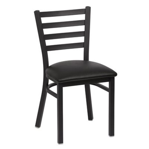 Royal Industries ROY 9001 BLK Ladder Back Metal Chair, Matte Black, Black Upholstered Seat,17(W) x 16-1/2(D) x 33-1/2(H) inch, 2 each Royal Industries ROY 9001 BLK Ladder Back Metal Chair, Matte Black, Black Upholstered Seat,17(W) x 16-1/2(D) x 33-1/2(H) inch, 2 each