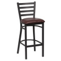 Royal Industries ROY 9002 BRN Ladder Back Metal Bar Stool, Matte Black, Brown Upholstered Seat,17(W) x 16-1/2(D) x 43-3/8(H) inch, 1 each