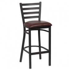 Royal Industries ROY 9002 BRN Ladder Back Metal Bar Stool, Matte Black, Brown Upholstered Seat,17(W) x 16-1/2(D) x 43-3/8(H) inch, 1 each