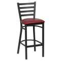 Royal Industries ROY 9002 CRM Ladder Back Bar Stool, Matte Black, Crimson Upholstered Seat,17(W) x 16-1/2(D) x 43-3/8(H) inch, 1 each
