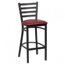 Royal Industries ROY 9002 CRM Ladder Back Bar Stool, Matte Black, Crimson Upholstered Seat,17(W) x 16-1/2(D) x 43-3/8(H) inch, 1 each
