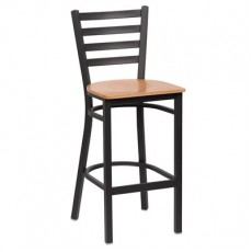 Royal Industries ROY 9002 N Ladder Back Metal Bar Stool, Matte Black, Natural Finish Wood Veneer Seat,17(W) x 16-1/2(D) x 43-3/8(H) inch, 1 each