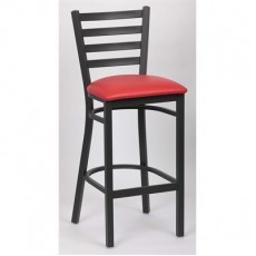 Royal Industries ROY 9002 RED Ladder Back Metal Bar Stool, Matte Black, Red Upholstered Seat,17(W) x 16-1/2(D) x 43-3/8(H) inch, 2 each