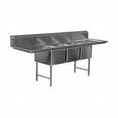 Serv-Ware 3CWPH18182-24 (3)Compartment(s) Sink, (2)Drain Board(s),16 Gauge 304 Stainless Steel, 106(w)x23.5(d)x45.5(h) inch, NSF Listed