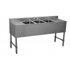 Serv-Ware BAR3B60-LR-CWP-V 60 inch (3)Compartment(s) Under Bar Sink w/ (2)DrainBoard(s), NSF Listed