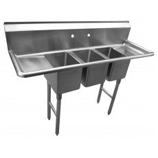 Serv-Ware CS3CWP1614212-V (3)Compartment(s) Compact Sink, (2)Drain Board(s), 18 Gauge 304 Stainless Steel, OA 70(w)x21.5(d)x45.5(h) inch, NSF Listed
