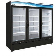 Serv-Ware GF72B-HC 81 inch 72 Cu. Ft. Black Three-Glass-Door Bottom-Mount Merchandiser Freezer