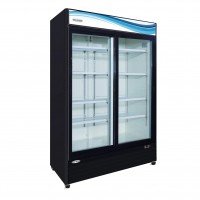 Serv-Ware GR48SB-HC 54 inch 48 Cu. Ft. Black Two-Sliding-Glass-Door Bottom-Mount Merchandiser Refrigerator