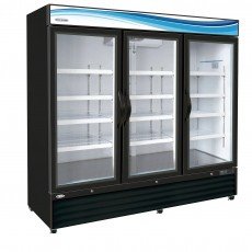 Serv-Ware GR72B-HC 81 inch 72 Cu. Ft. Black Three-Glass-Door Bottom-Mount Merchandiser Refrigerator