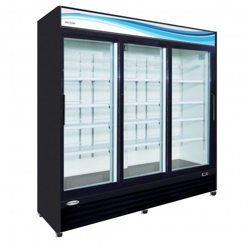Serv-Ware GR72SB-HC 72 Cu. Ft. Black Three-Sliding-Glass-Door Merchandiser Refrigerator