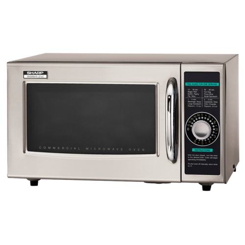 Sharp R21LCFS Commercial Medium Duty Microwave Oven, Dial Controls, 1Cu.ft Capacity, Stainless Steel, 1000w, 14amps, 120v/60/1-ph, NSF Listed