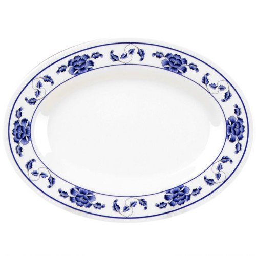 Thunder Group 2014TB Blue Lotus Platters, Oval, Melamine, 14(w) x 10(d) x 1-1/8(h) inch, NSF Listed – 1 dozen