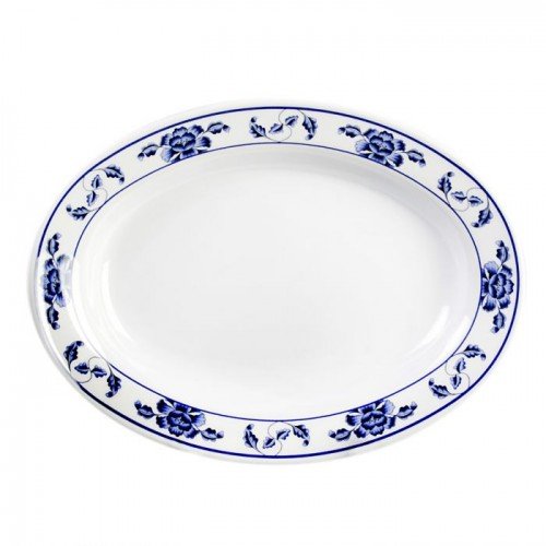 Thunder Group 2109TB Blue Lotus Deep Platters, 7oz, Oval, Melamine, 9(w) x 6-3/4(d) x 1-1/4(h) inch, NSF Listed – 1 dozen