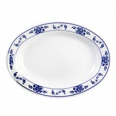 Thunder Group 2112TB Blue Lotus Platters, 16oz, Deep, Oval, Melamine, 12(w) x 9(d) x 1-5/6(h) inch, NSF Listed – 1 dozen