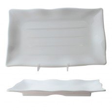 Thunder Group 24120WT Plates, Rectangular, Wave-edged, White, Melamine, 11.25(w) x 7.25(d) x 3/4(h) inch, NSF Listed – 1 dozen
