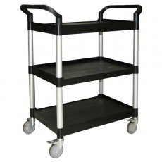 Thunder Group PLBC3316B Utility Busing Carts, (3)Tier(s), Black, Plastic, (176)lb(s) Load Capacity, Casters, Ship KD, 33-½(w) x 16-1/8(d) x 37(h) inch