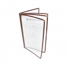 Thunder Group PLMENU-4BR (4)Fold(s) Menu Cover, (8)view(s), Plastic Laminate, Brown Trim, Legal Size, 8-1/2(w) x 14(d) x 1/4(h) inch