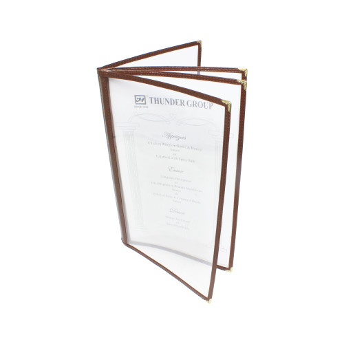 Thunder Group PLMENU-4BR (4)Fold(s) Menu Cover, (8)view(s), Plastic Laminate, Brown Trim, Legal Size, 8-1/2(w) x 14(d) x 1/4(h) inch