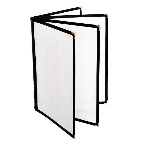 Thunder Group PLMENU-L4BL (4)Fold(s) Menu Cover, (8)view(s), Plastic Laminate, Black Trim, 8-1/2(w) x 11(d) x 1/4(h) inch