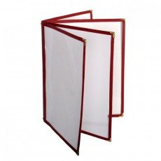 Thunder Group PLMENU-L4MA (4)Fold(s) Menu Cover, (8)view(s), Plastic Laminate, Maroon Trim, 8-1/2(w) x 11(d) x 1/4(h) inch