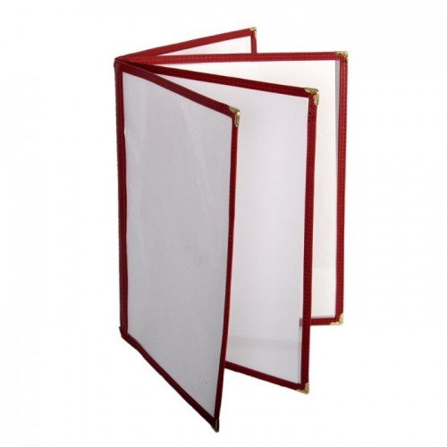 Thunder Group PLMENU-L4MA (4)Fold(s) Menu Cover, (8)view(s), Plastic Laminate, Maroon Trim, 8-1/2(w) x 11(d) x 1/4(h) inch