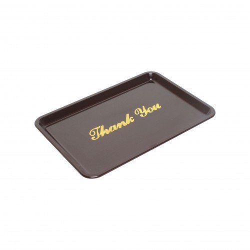 Thunder Group PLPT046BR Tips Tray, Brown, Plastic, Gold Imprinted Thank You , 6-1/2(w) x 4-1/2(d) x 1/4(h) inch – 1 dozen