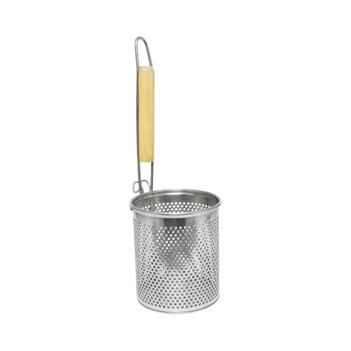 Thunder Group SLNS536 Noodle Skimmer, Round, Flat Bottom, Wood Handle, Stainless Steel, 5-1/2(w) x 5-1/2(d) x 6(h) inch