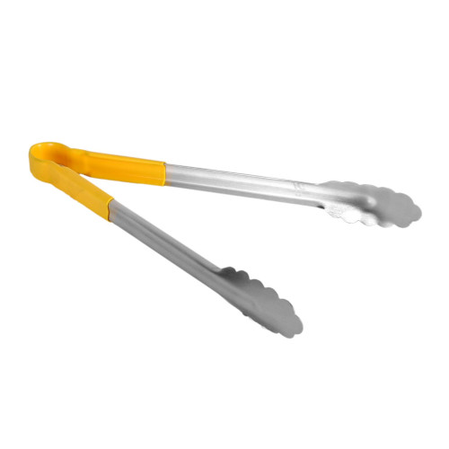 Thunder Group SLTG812Y Utility Tong, Yellow Handle, Stainless Steel, 12(w) x 7-3/4(d) x 1-1/2(h) inch