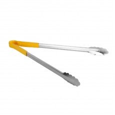 Thunder Group SLTG816Y Utility Tong, One-Piece, Yellow Handle, Stainless Steel, 16(w) x 6-1/2(d) x 1-1/2(h) inch