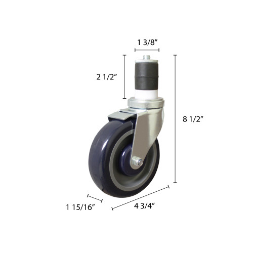Thunder Group SLWTC005 Stem Casters, fits Commercial Work Table, 5(w) x 3-1/4(d) x 8-3/4(h) inch, NSF Listed