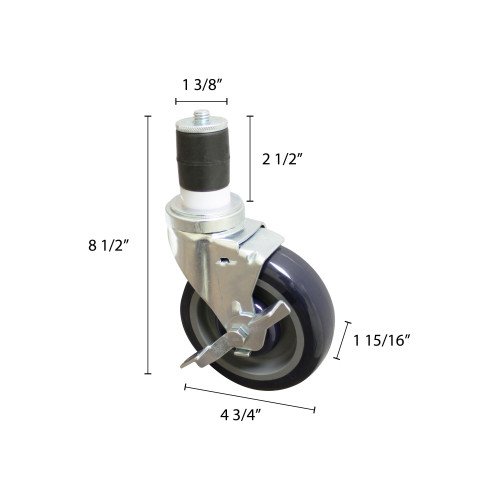 Thunder Group SLWTC005B Casters with Brake, fits Commercial Work Table, 5(w) x 3-1/4(d) x 8-3/4(h) inch, NSF Listed