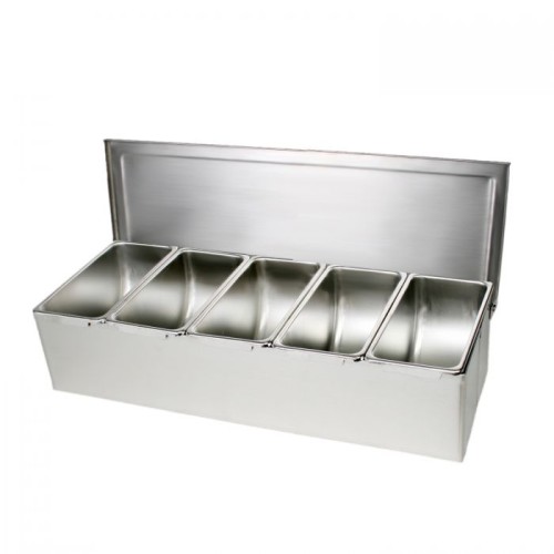 Thunder Group SSCD005 Bar Condiment Holder, (5)Compartment(s), Stainless Steel, 14-7/8(w) x 5-7/8(d) x 3-3/8(h) inch