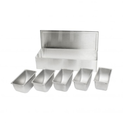 Thunder Group SSCD005 Bar Condiment Holder, (5)Compartment(s), Stainless Steel, 14-7/8(w) x 5-7/8(d) x 3-3/8(h) inch