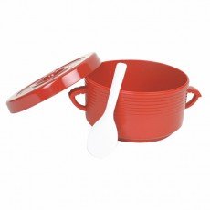 Thunder Group T-333 Rice Container with Handles, Cover and Spoon included, 72oz, Red Melamine, 10-1/2(w) x 10-1/2(d) x 4(h) inch