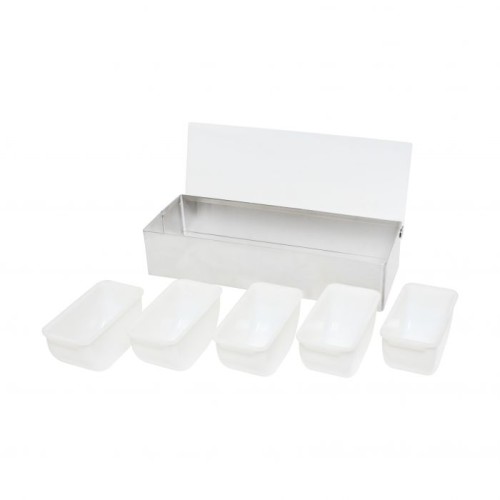 Thunder Group SLCN005 Bar Condiment Holders, (5)Compartment(s), Stainless Steel, Acrylic Hinged Lid