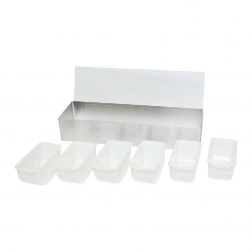 Thunder Group SLCN006 Bar Condiment Holders, (6)Compartment(s), Stainless Steel, Acrylic Hinged Lid