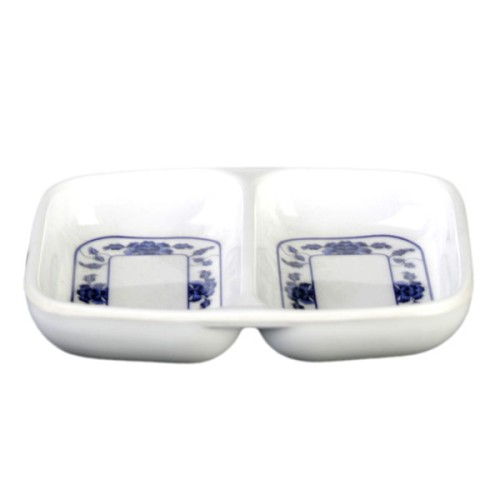 Thunder Group 1102TB Blue Lotus Twin Sauce Dish, 2oz, Melamine, 3-3/8(w) x 2-3/4(d) x 1/2(h) inch, NSF Listed – 1 dozen