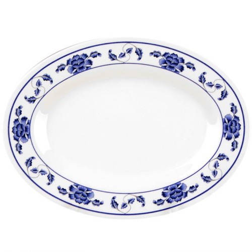 Thunder Group 2016TB Blue Lotus Platters, Oval, Melamine, 16(w) x 11-5/8(d) x 1-1/4(h) inch, NSF Listed – 1 dozen