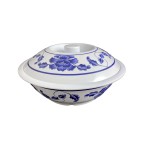 Thunder Group 8010TB Blue Lotus Serving Bowls w/ Lid, 75oz, Melamine, 10(w) x 10(d) x 3-1/8(h) inch, NSF Listed – 1 each