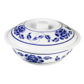 Thunder Group 8010TB Blue Lotus Serving Bowls w/ Lid, 75oz, Melamine, 10(w) x 10(d) x 3-1/8(h) inch, NSF Listed – 1 each
