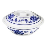 Thunder Group 8010TB Blue Lotus Serving Bowls w/ Lid, 75oz, Melamine, 10(w) x 10(d) x 3-1/8(h) inch, NSF Listed – 1 each
