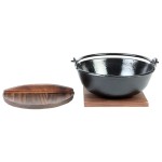 Thunder Group IRPA001 Japanese Noodle Bowl with Handle and Wooden Cover, 24oz Capacity, Cast Iron, 5-3/4(w) x 5-3/4(d) x 2-3/8(h) inch
