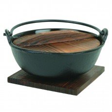 Thunder Group IRPA001 Japanese Noodle Bowl with Handle and Wooden Cover, 24oz Capacity, Cast Iron, 5-3/4(w) x 5-3/4(d) x 2-3/8(h) inch