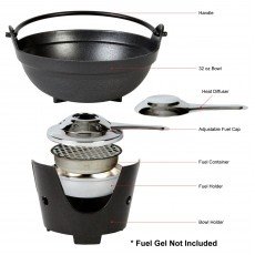 Thunder Group IRPA004 Japanese Noodle Bowl w/ Handle and Base, 32oz, Black, Aluminum, 6-3/4(w) x 6-3/4(d) x 9-3/4(h) inch