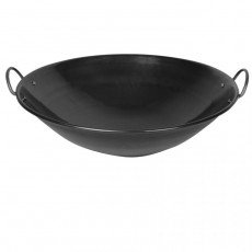 Thunder Group IRWC001 Iron Wok, Curved Rim, Two Riveted Handles, Black, 19(w) x 19(d) x 5-3/8(h) inch