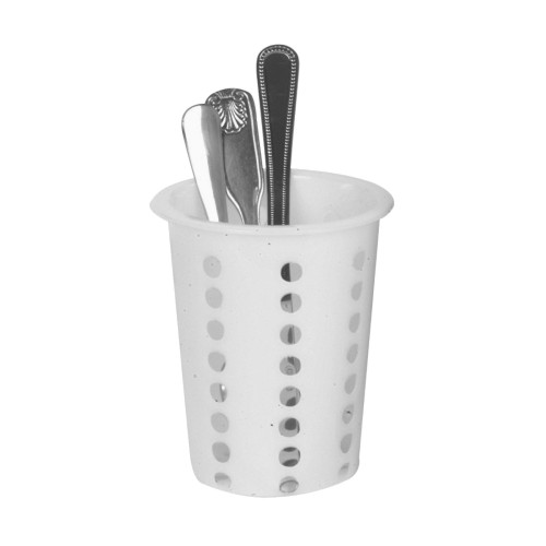 Thunder Group PLFC001 Flatware Cylinder, Rimmed, Round, White Plastic, Perforated, 4-3/8(w) x 4-3/8(d) x 5-3/8(h) inch – 1 dozen